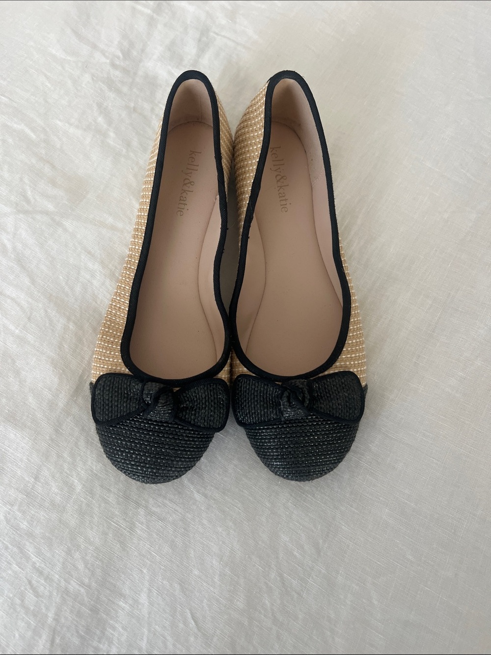 Kelly & Katie Black and Natural Two-Tone Raffia Ballet Flats